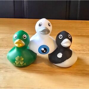 3 Lucky Charm Rubber Duck Evil Eye Yin Yang Jeep Dash Ducking Gifts Bath Toy Set